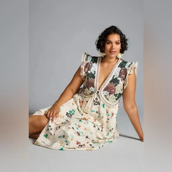 Anthropologie Floral Maxi Dress with Crochet Detail - Picture 1 of 10